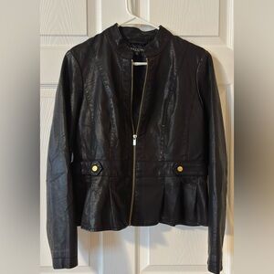 Baccini Black Leather Jacket with Gold Accents